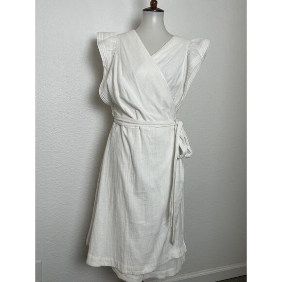 Madewell Dress Wrap Belted Flutter Sleeve Cotton Summer - Picture 1 of 11